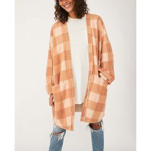 Free People Plaid Cardigan in Peach and Cream